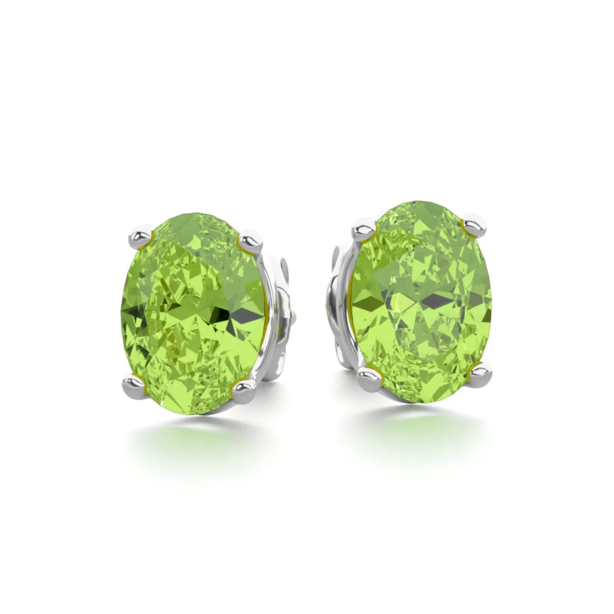 1 3/4 Carat Oval Shape Peridot Stud Earrings In Sterling Silver