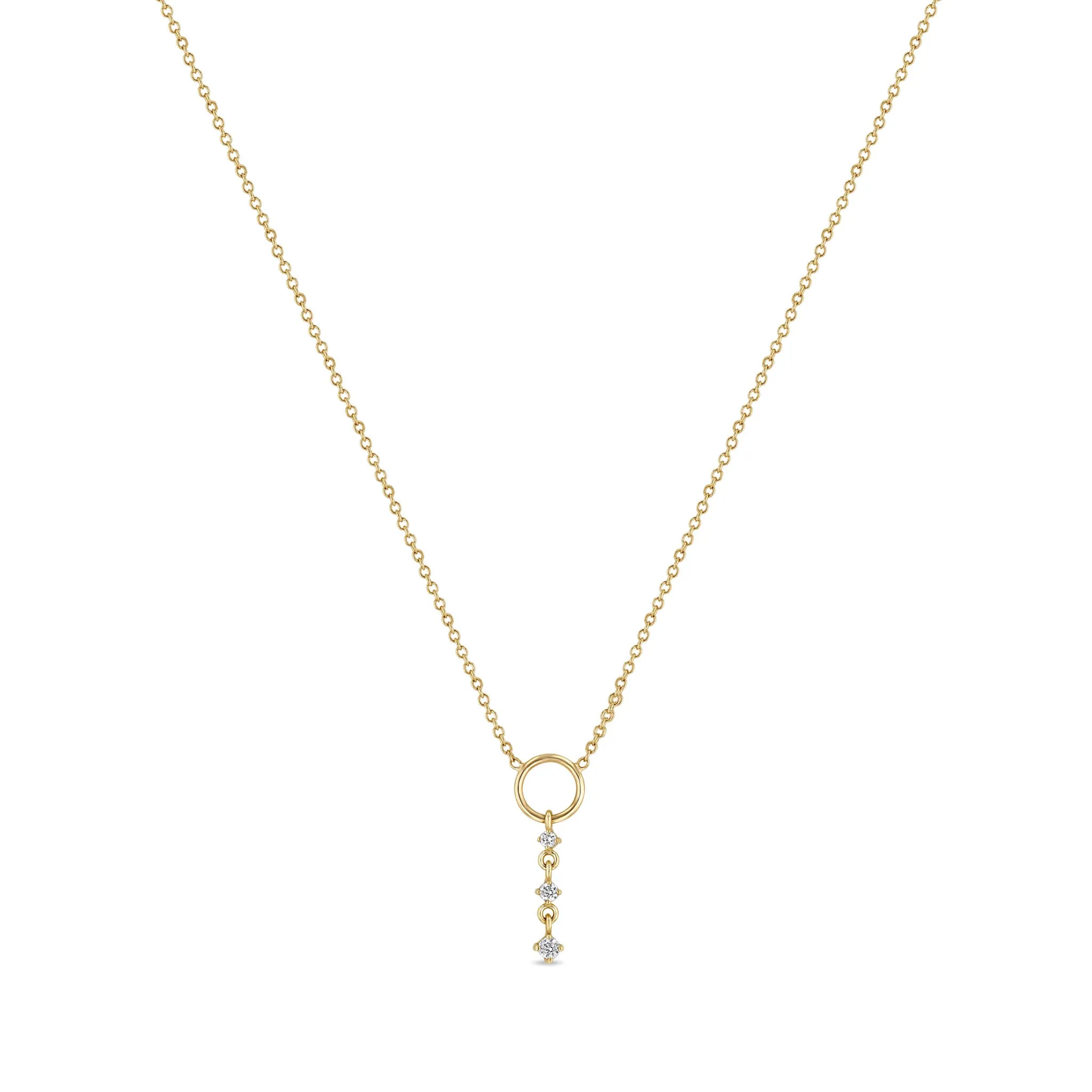 14k Circle Lariat with Graduated Prong Diamond Drop