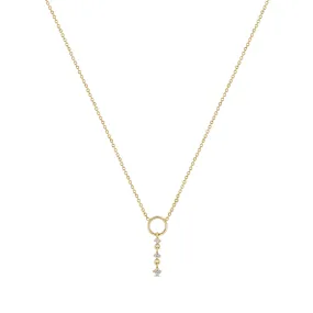 14k Circle Lariat with Graduated Prong Diamond Drop