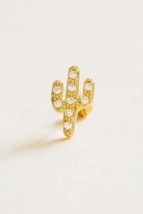 14k Gold Jewelry Cz Cute Cactus Barbell Ear Stud Piercing