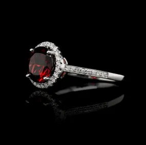 14K White Gold Estate Garnet and Diamond Ring