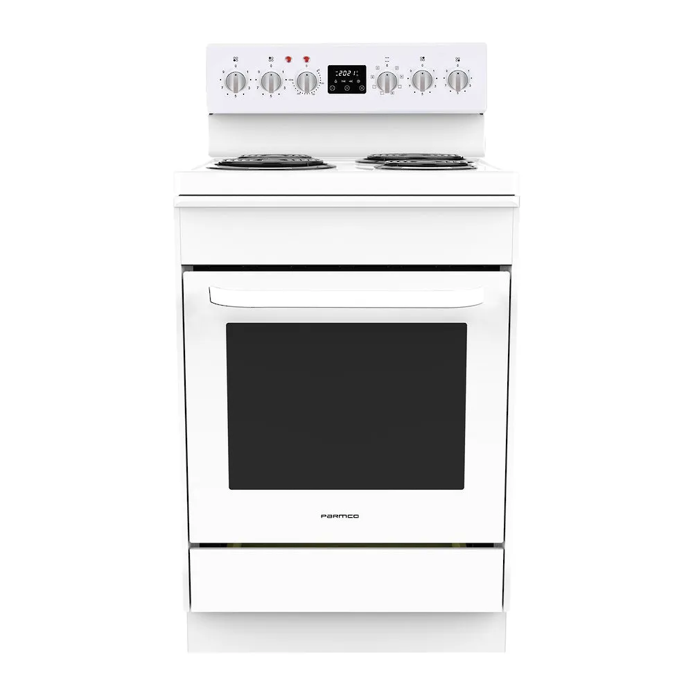 600mm Freestanding Stove, Radiant Coil Cooktop, 8 Function Electric Oven, White