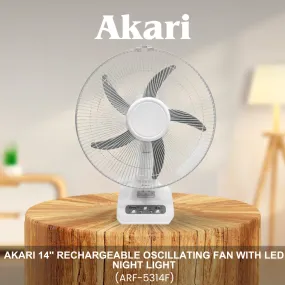 Akari 14 Rechargeable Oscillating Fan with LED Night Light (ARF-5314F)