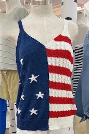 American Flag V-neck Sweater Tank