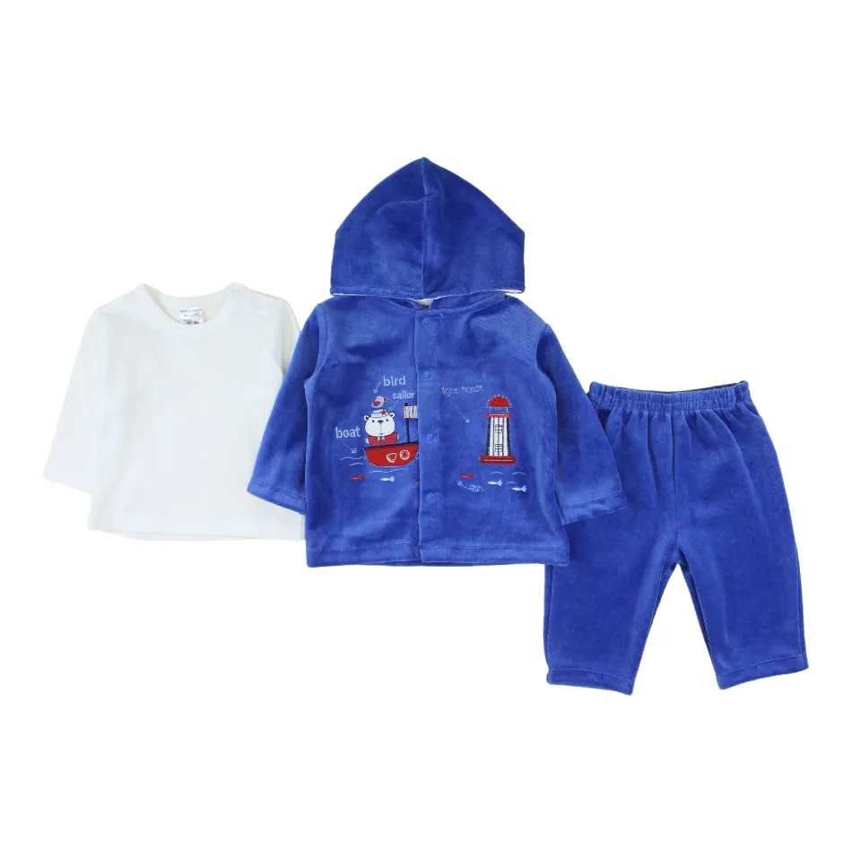 Baby Connect Velour Jacket And Pant With Cotton T-Shirt - Light House