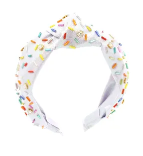 Bari Lynn Shimmer Jeweled Sprinkle Knot Headband - White