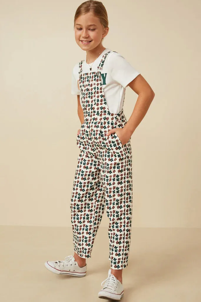 Brushed Floral Print Overalls