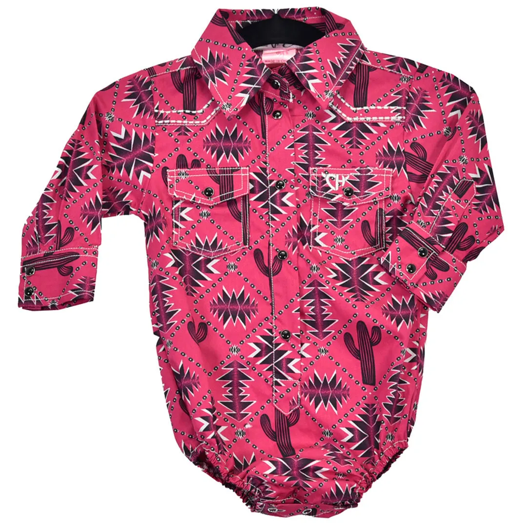 Cowgirl Hardware Kid's Berry Aztec Saguaro Onesie