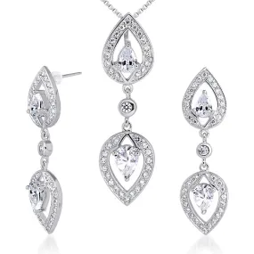 Cubic Zirconia Pendant Earrings Set Sterling Silver