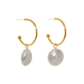 Dangling Coin Pearl Earrings