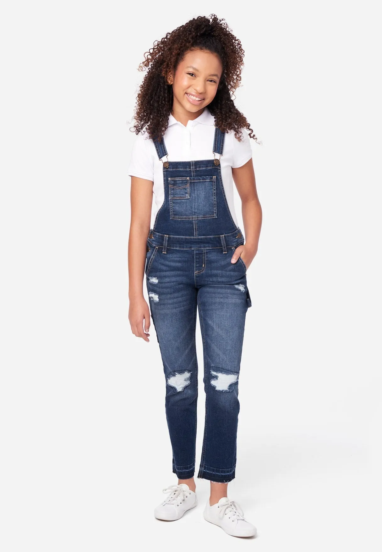 Dark Wash Distressed Jean Overalls