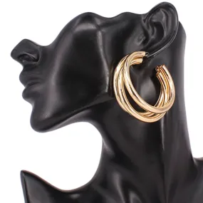 Gold Large Tripple Tube Hoop Earring