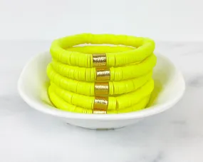 Heishi Color Pop Bracelet Neon Yellow Gold Barrel