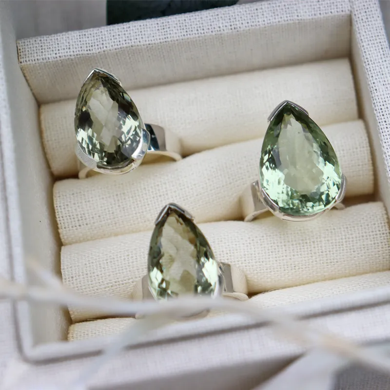 Lave Green Amethyst Teardrop Ring