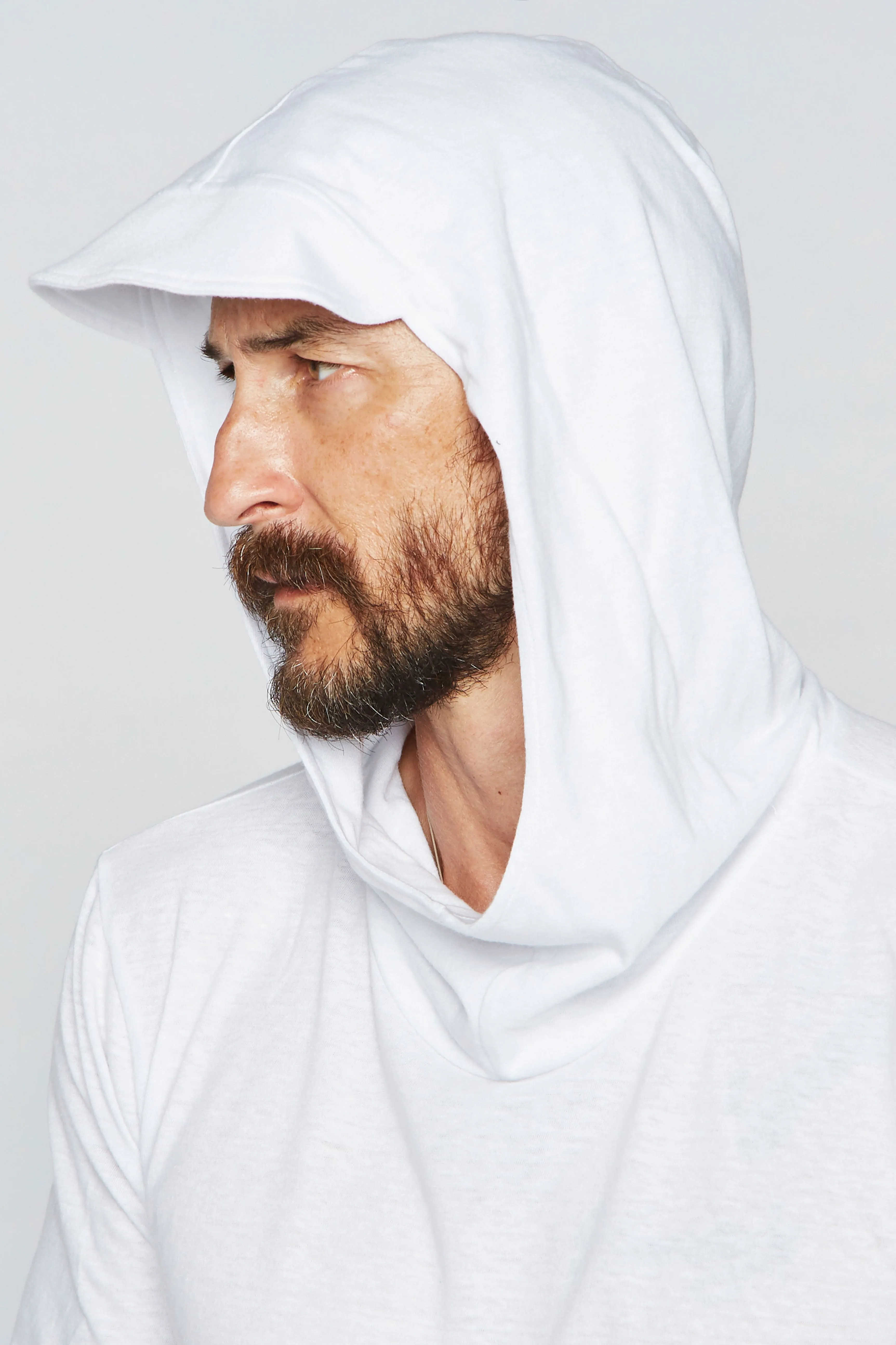 Men's 3/4 Sleeve Cowl Neck Visor Hoodie