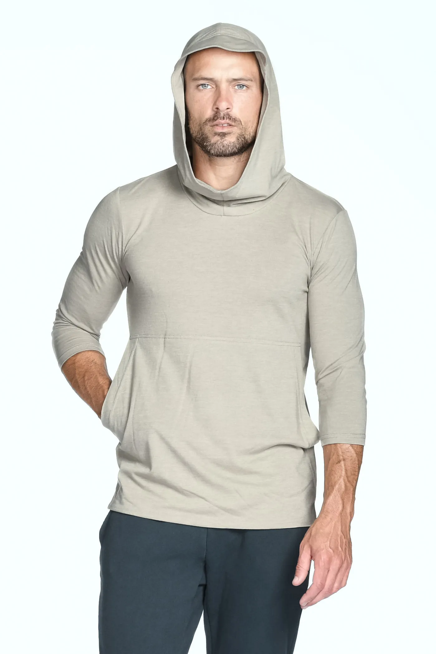 Men's 3/4 Sleeve Cowl Neck Visor Hoodie