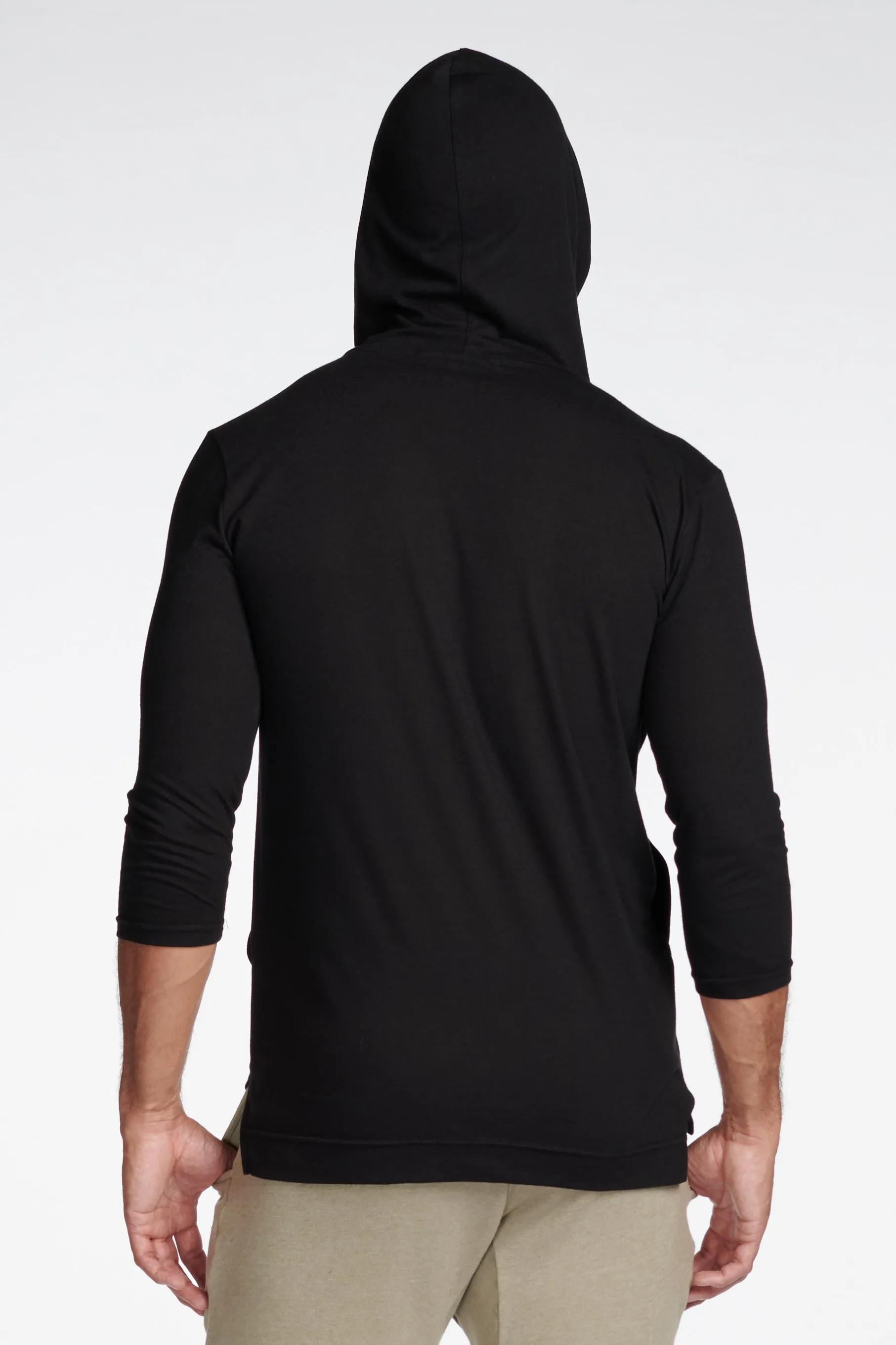 Men's 3/4 Sleeve Cowl Neck Visor Hoodie