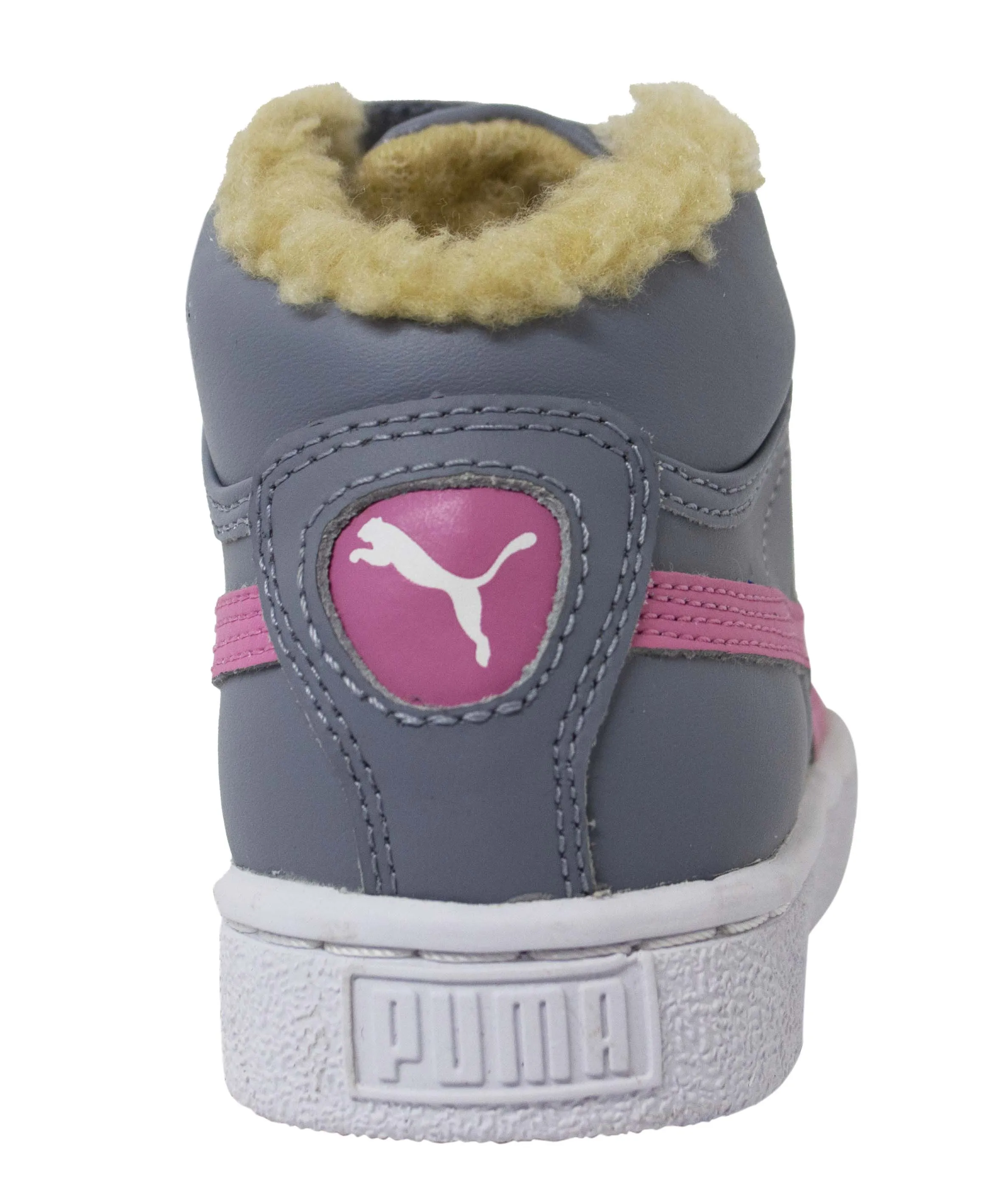 Puma Kids Mid L Winter Grey Leather Hook And Loop Lace Up Trainers 356658 02