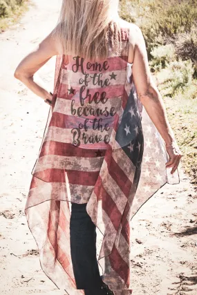 "Home of the Free" American Flag Kimono Vest