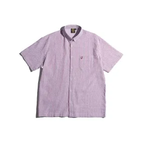 SexHippies Seersucker Short Sleeve Shirt Burgundy Stripe