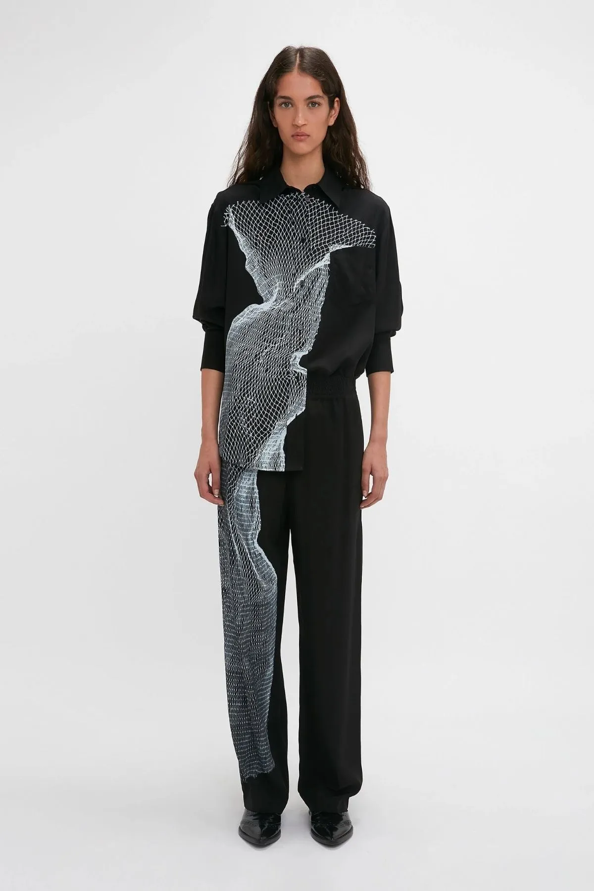 Victoria Beckham Long Sleeve Pyjama Shirt - Black/ White