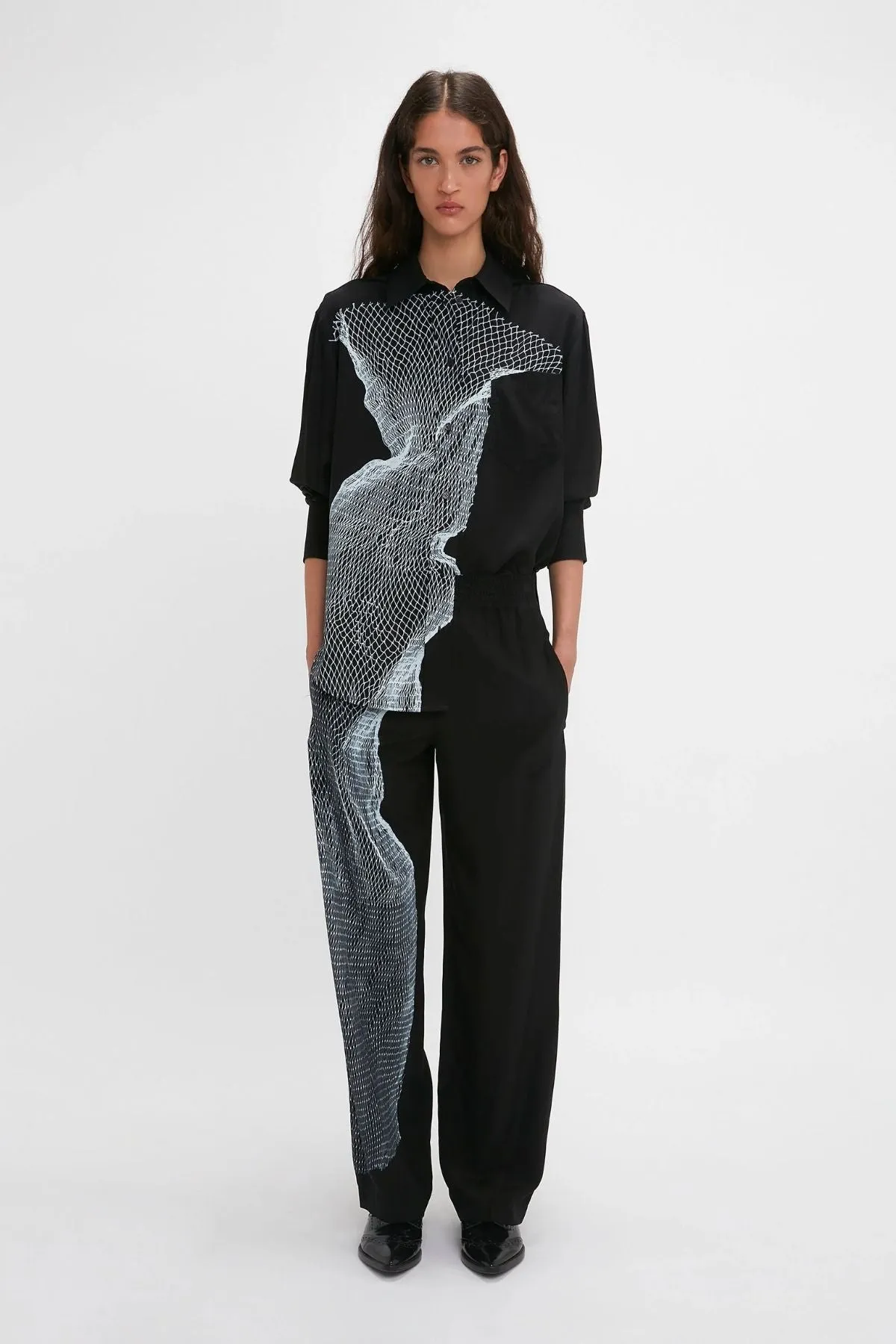 Victoria Beckham Long Sleeve Pyjama Shirt - Black/ White