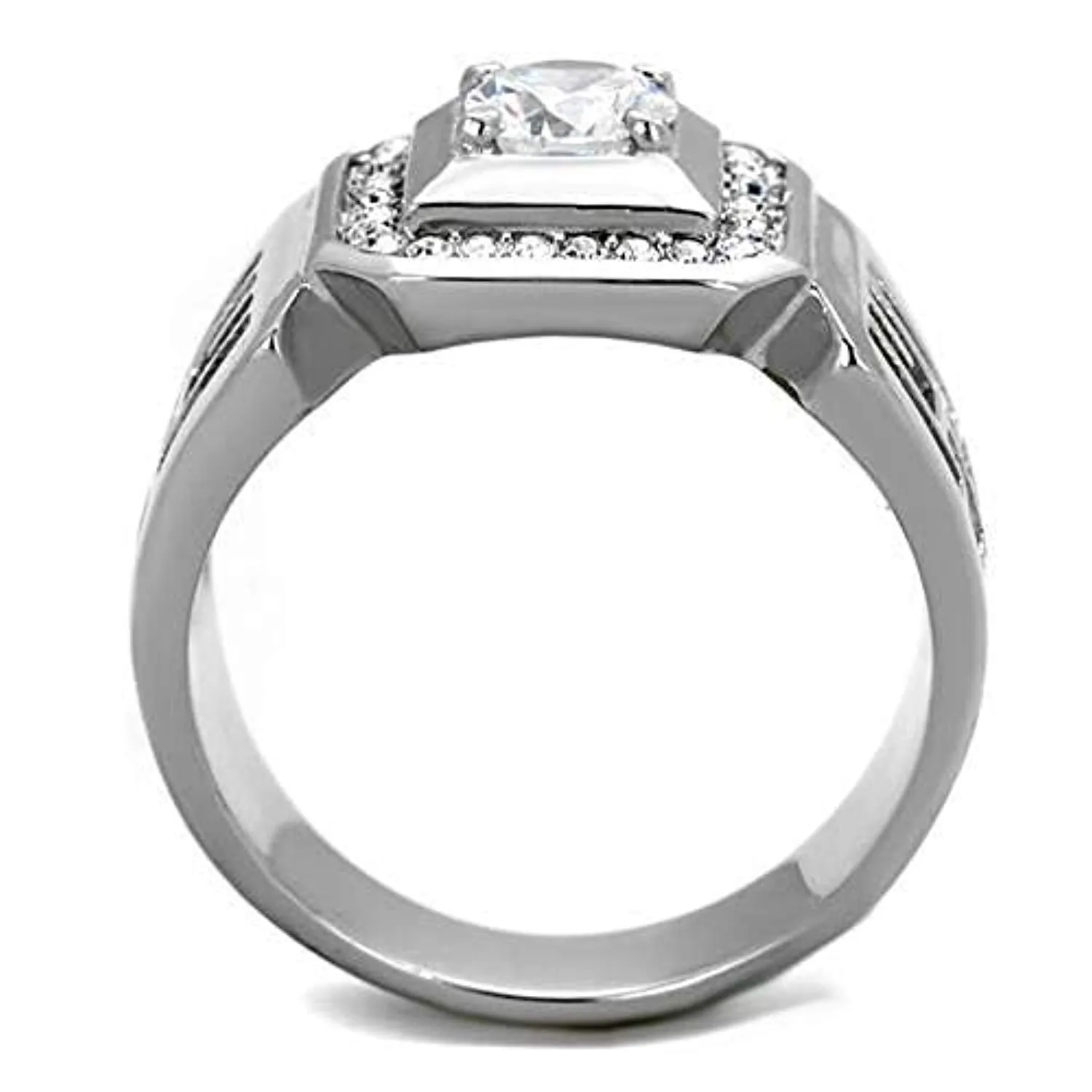 WildKlass Stainless Steel Ring High Polished (no Plating) Men AAA Grade CZ Clear